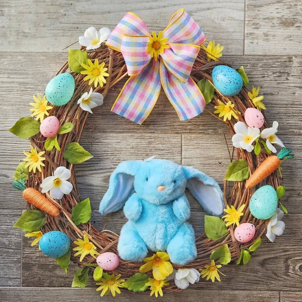 Festive Easter Bunny Grapevine Spring Easter Wreath - Picture 8 of 9